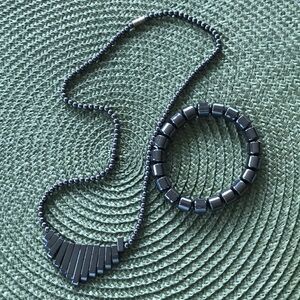 Hematite Necklace and Stretch Bracelet Set